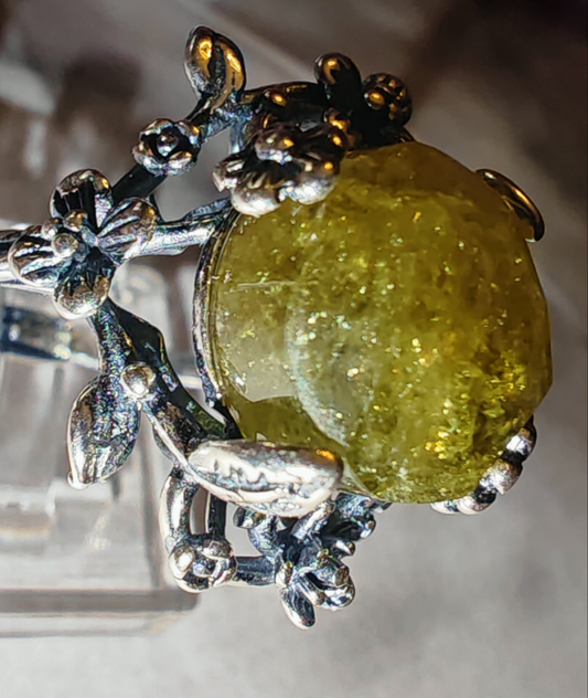 Green Garnet Sterling Silver Statement Ring – Adjustable to Size U