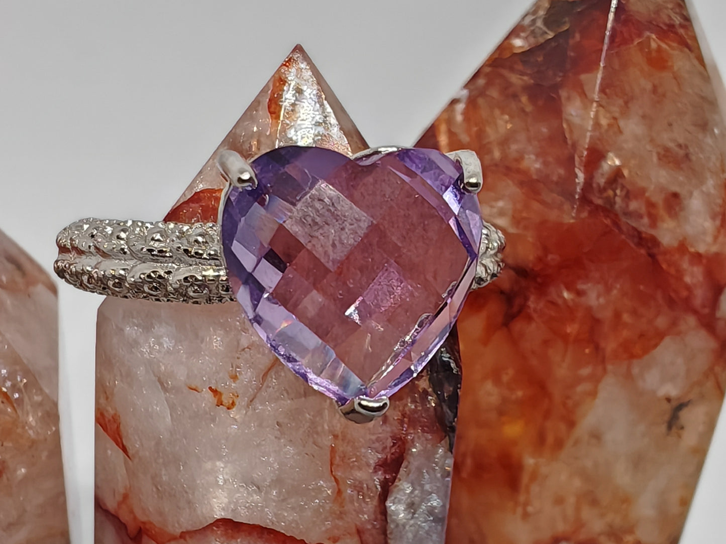 Thousand Facet Heart - Amethyst in Sterling Silver - Adjustable up to Size S
