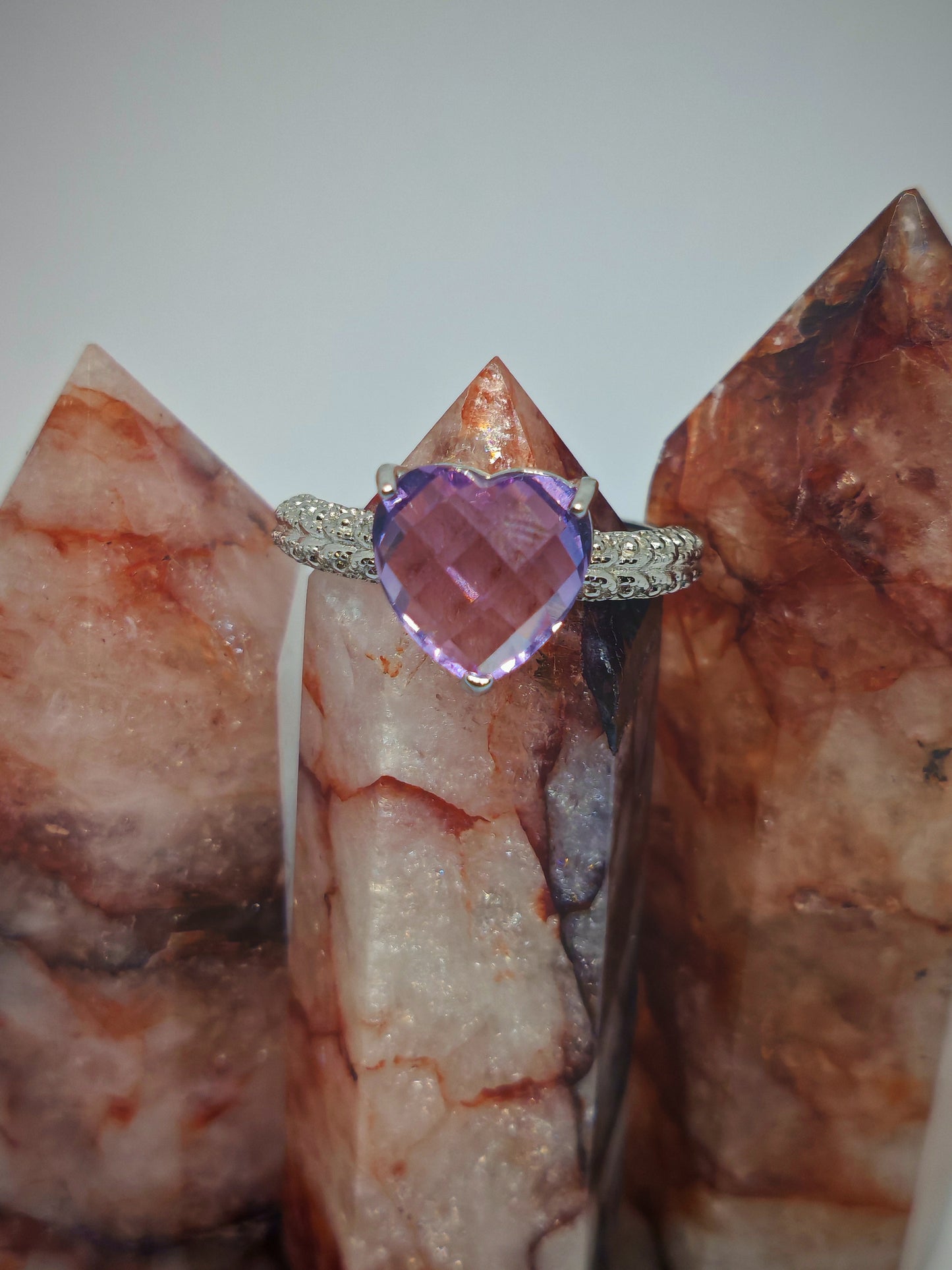 Thousand Facet Heart - Amethyst in Sterling Silver - Adjustable up to Size S