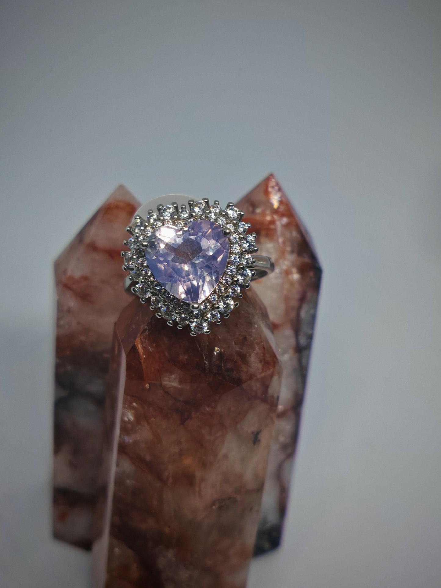 Lavender Heart Bouquet - Lavender in Sterling Silver - Adjustable up to Size T