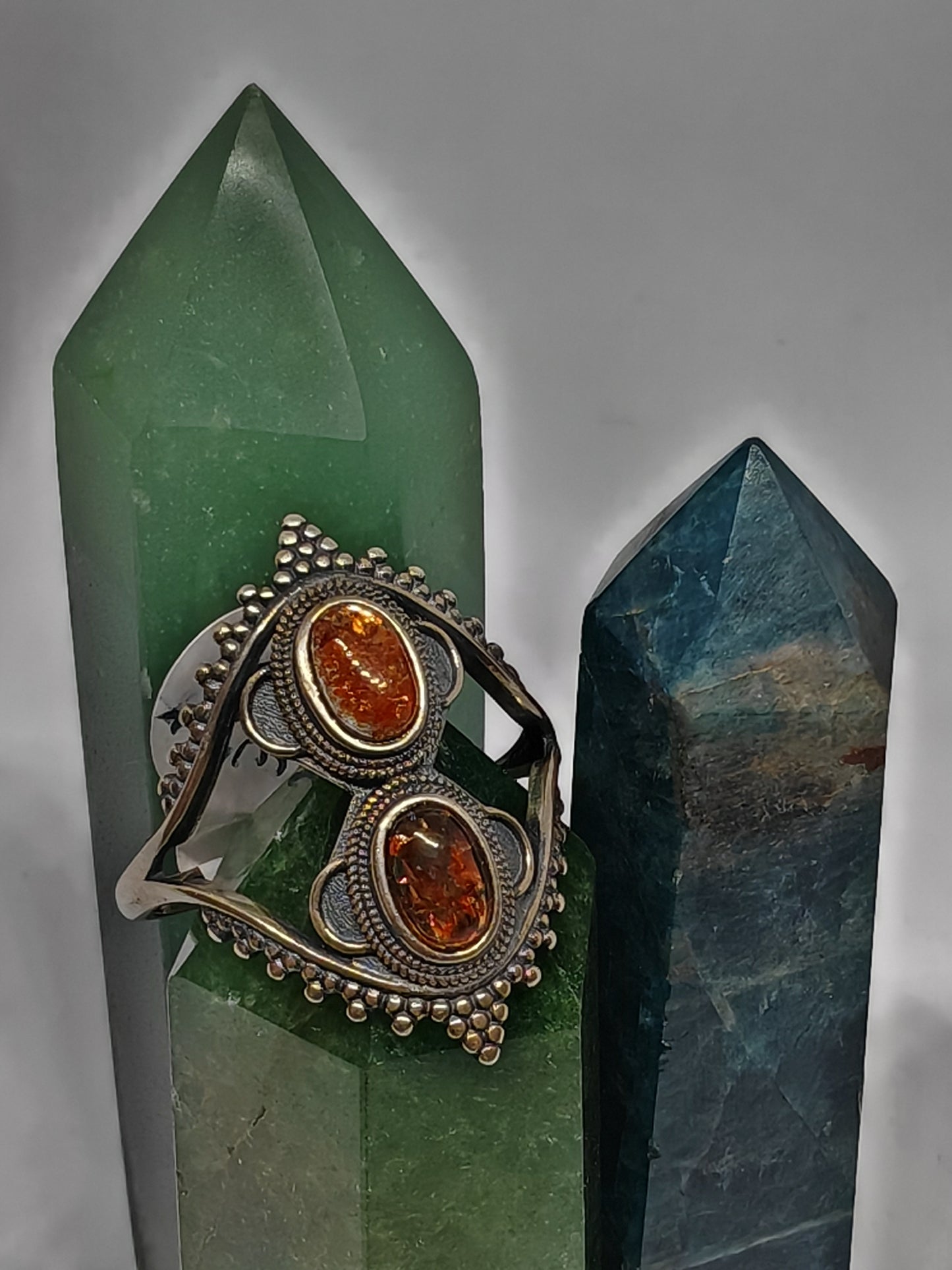 Double Sunstone Crown - Sterling Silver - Adjustable up to Size T