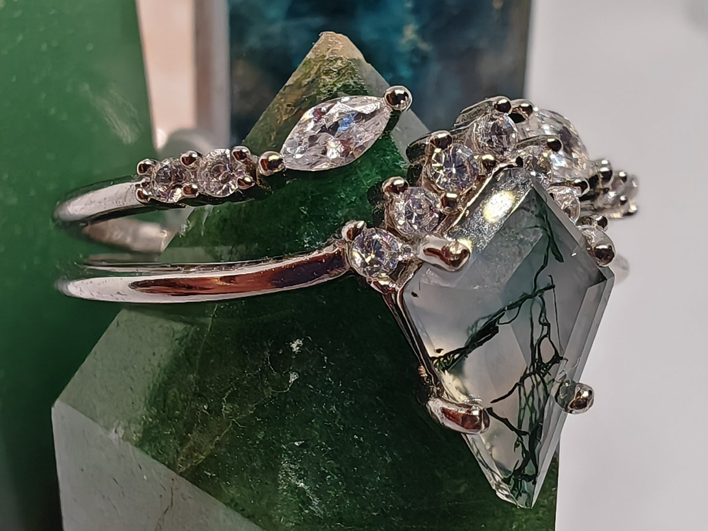 Stacked Moss Agate - Two Rings in One - Size T