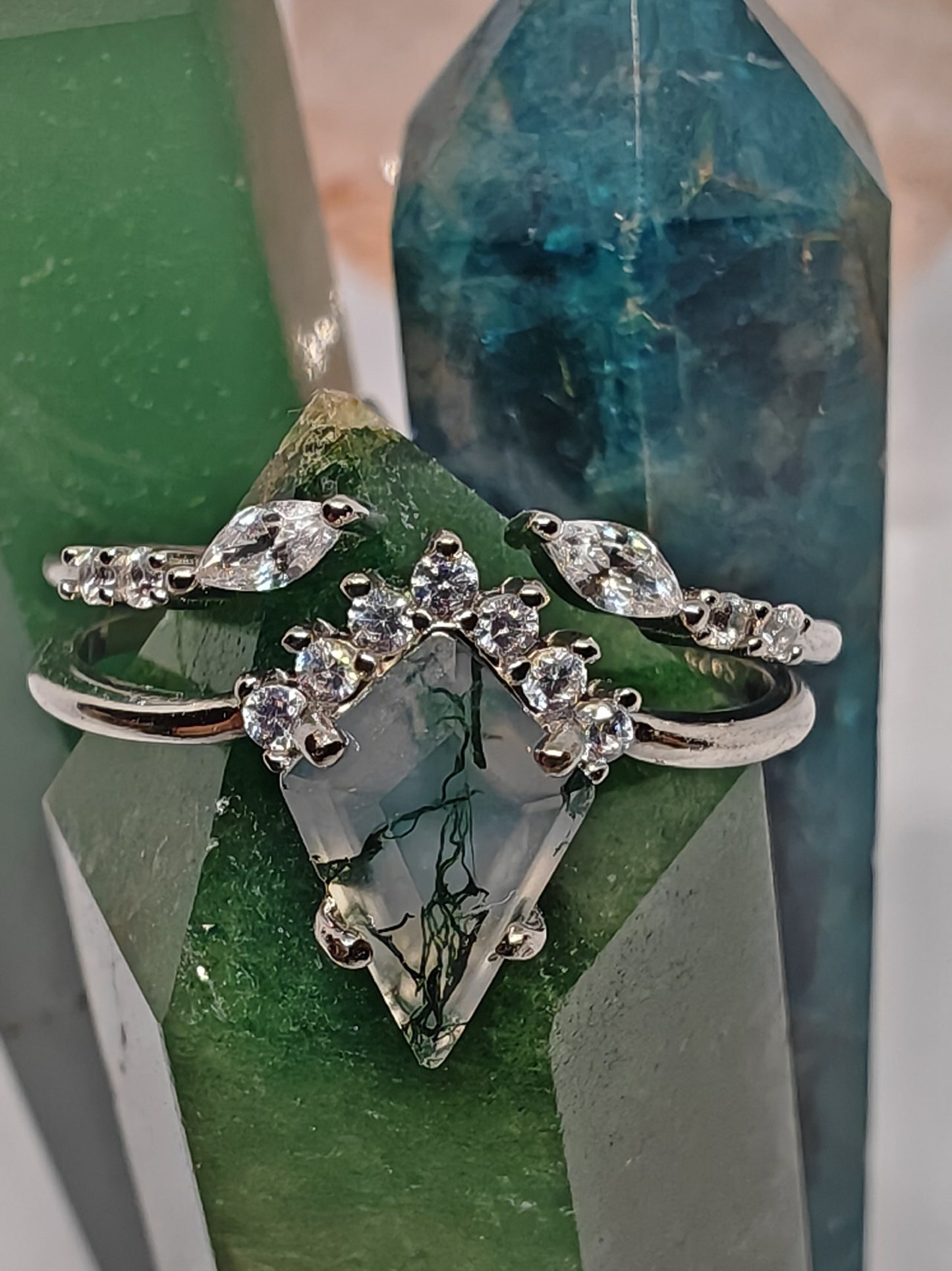 Stacked Moss Agate - Two Rings in One - Size T