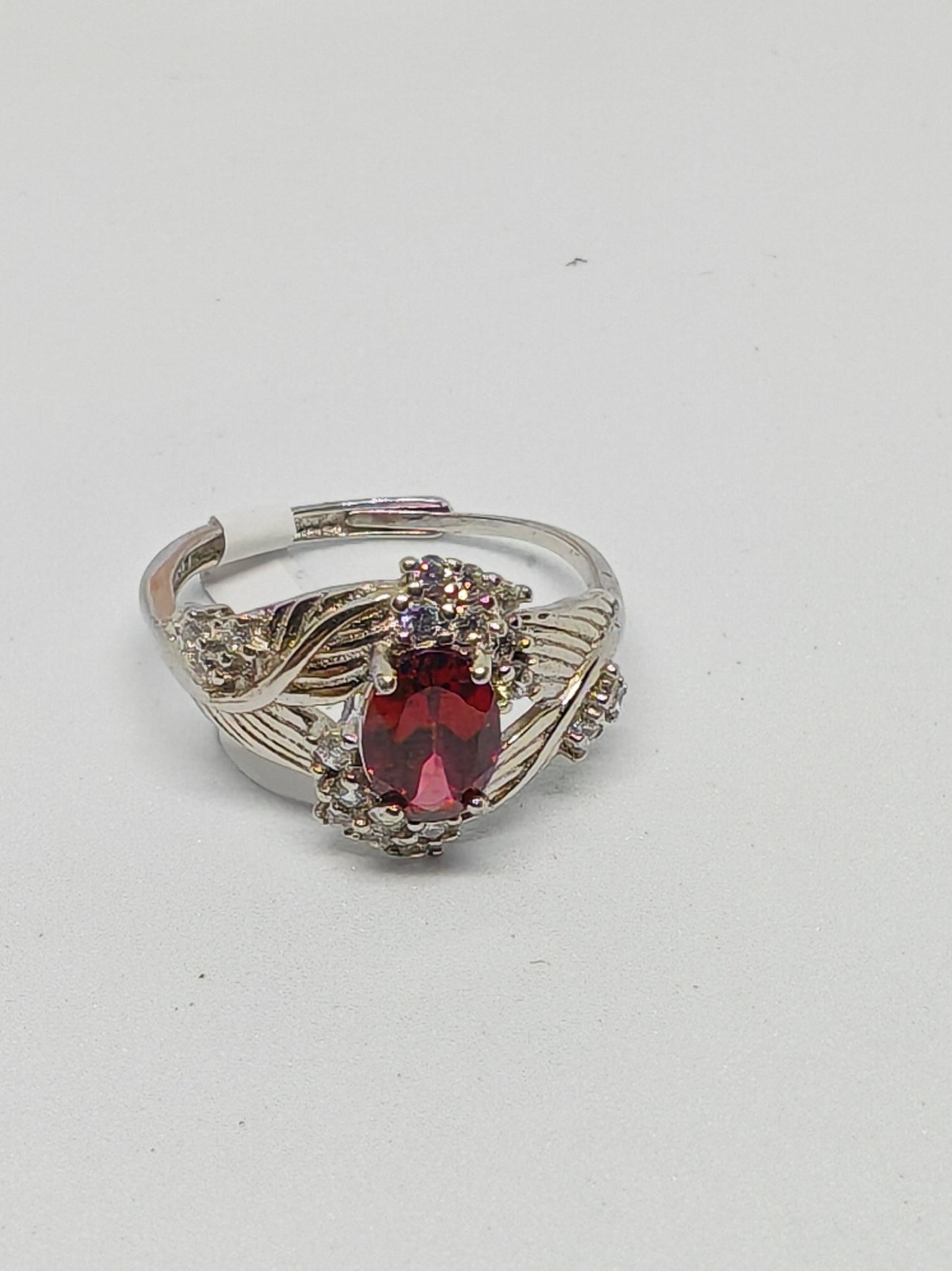 Red Rose and Ivy - Red Garnet in Sterling Silver - Adjustable up to Size R