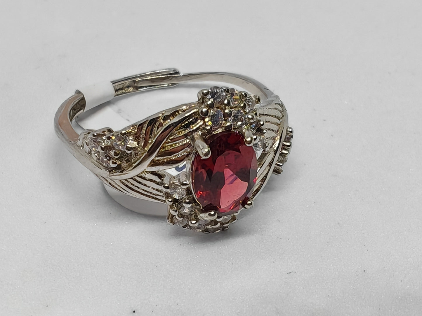 Red Rose and Ivy - Red Garnet in Sterling Silver - Adjustable up to Size R