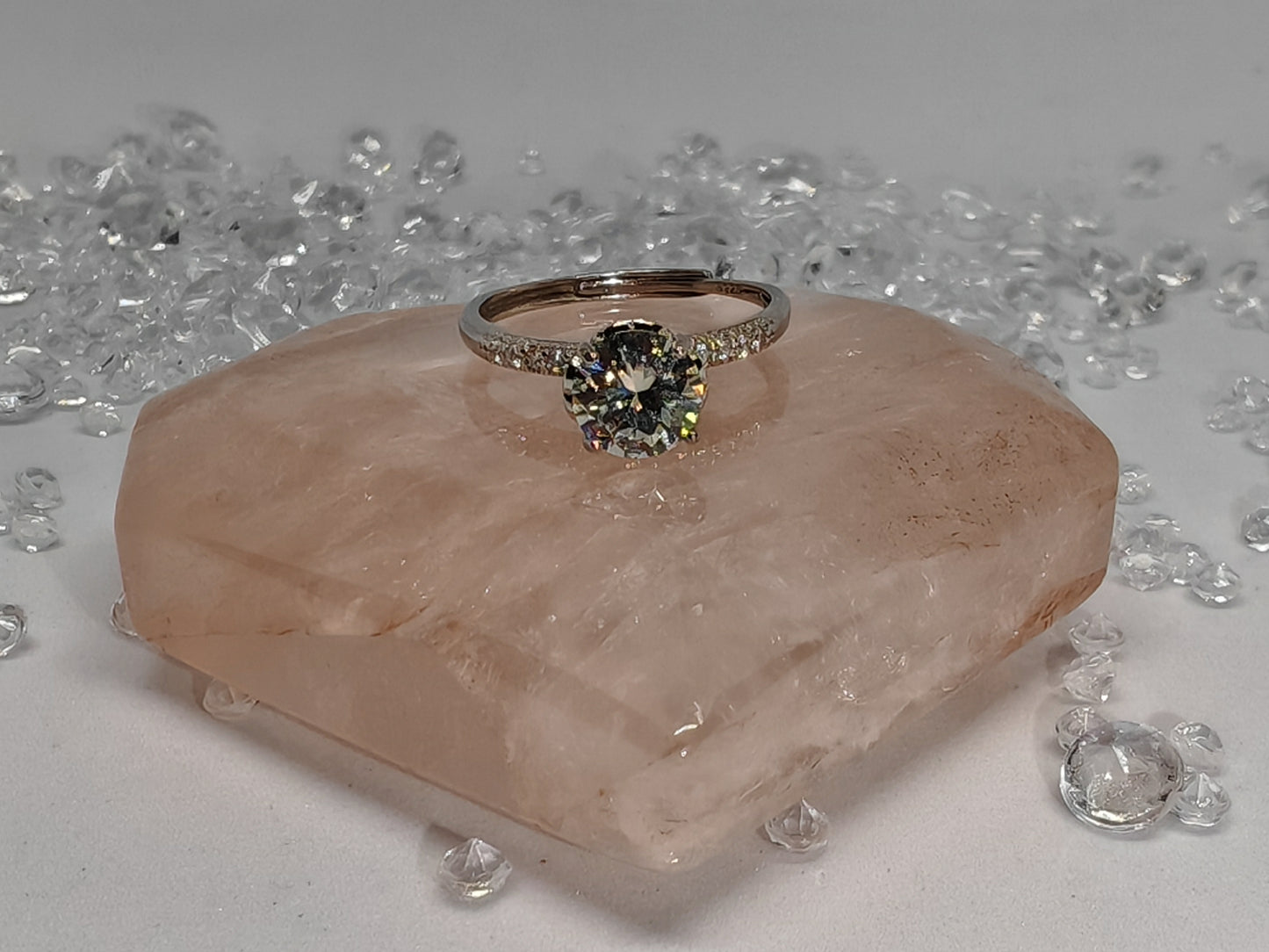 Heart Tower Moissanate - Sterling Silver Adjustable Ring up to Size R