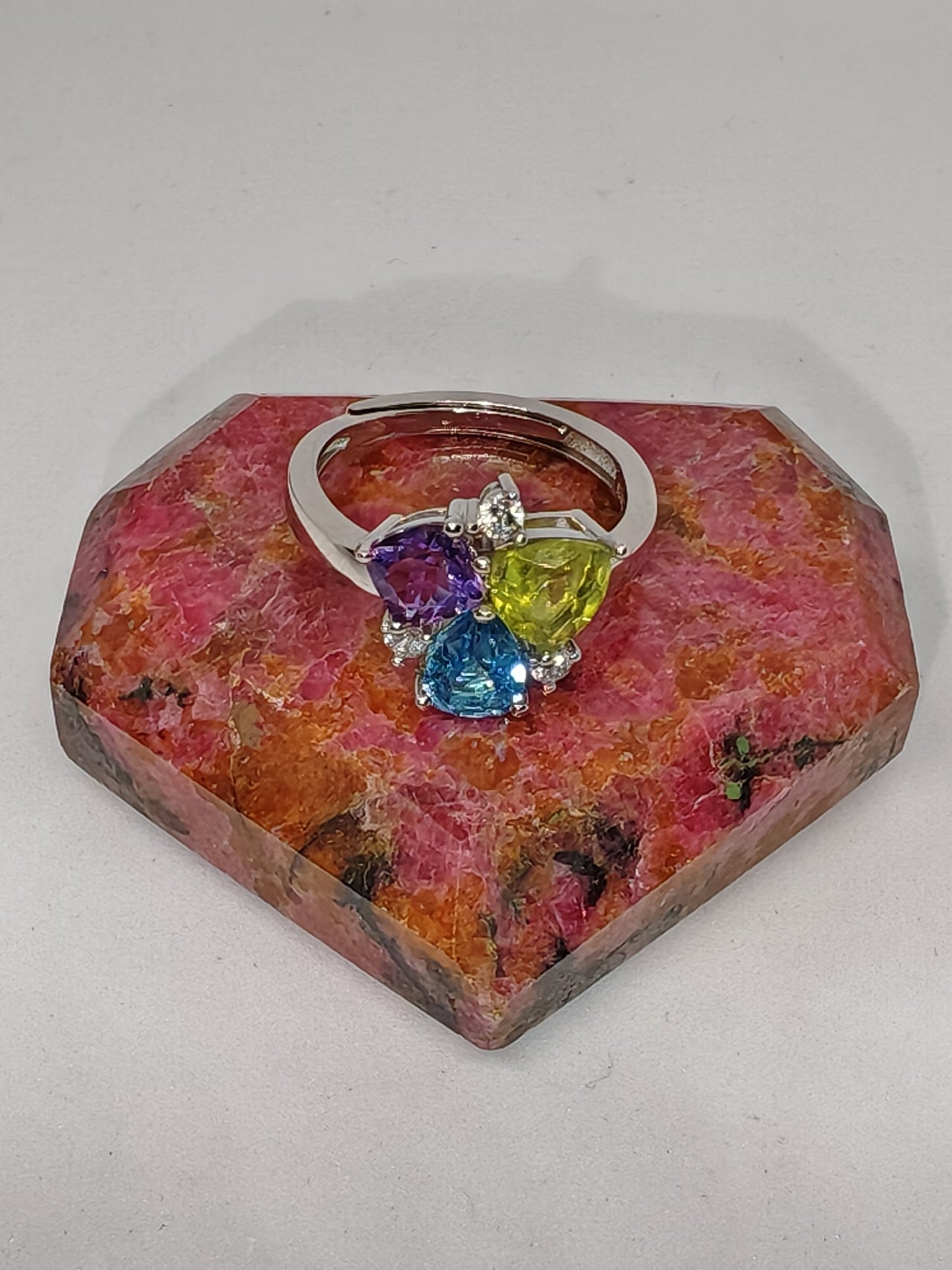 Triple Topaz - Sterling Silver Adjustable Ring up to Size U