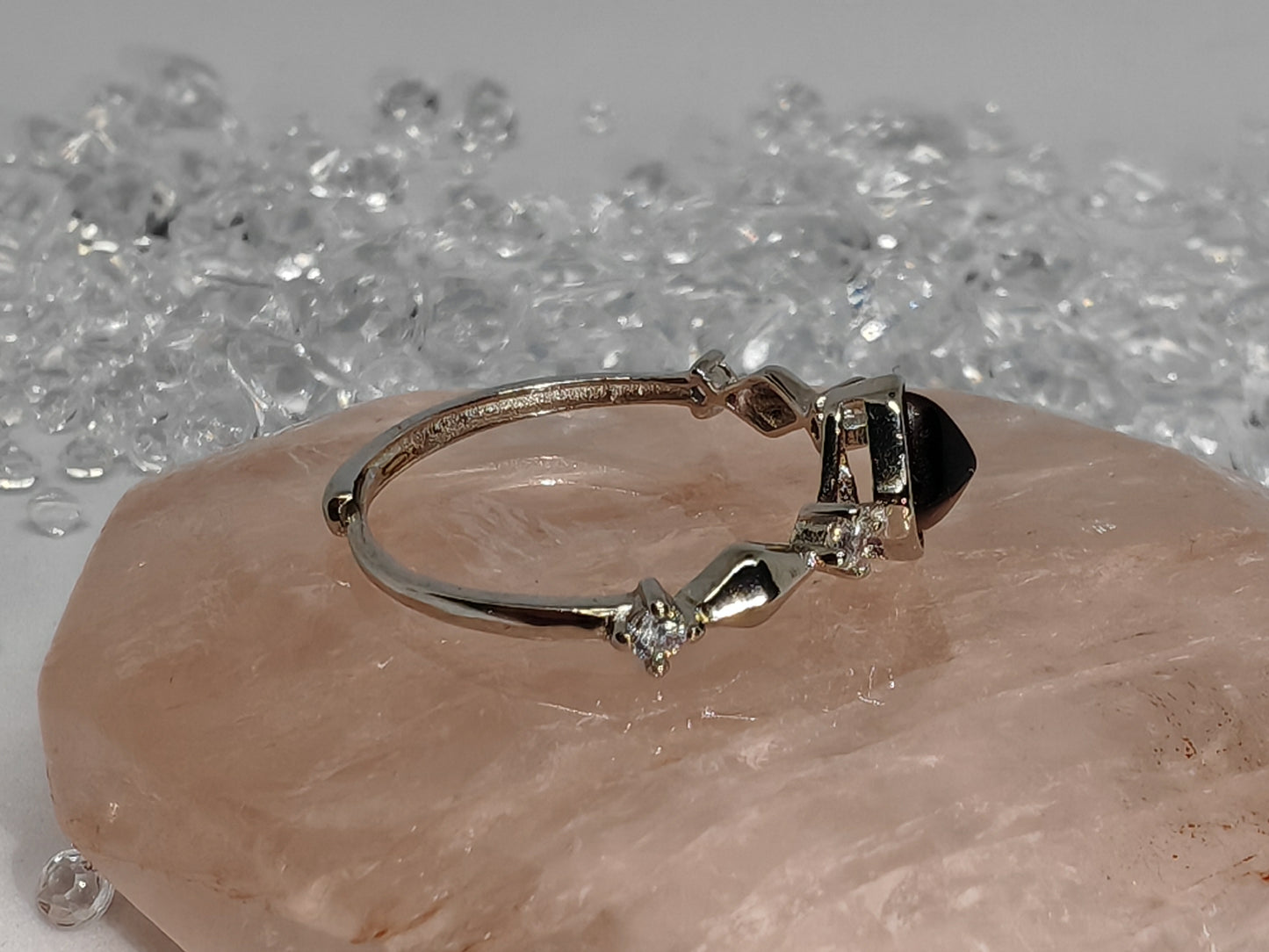 Garnet Pyramid - Sterling Silver Adjustable Ring up to Size R