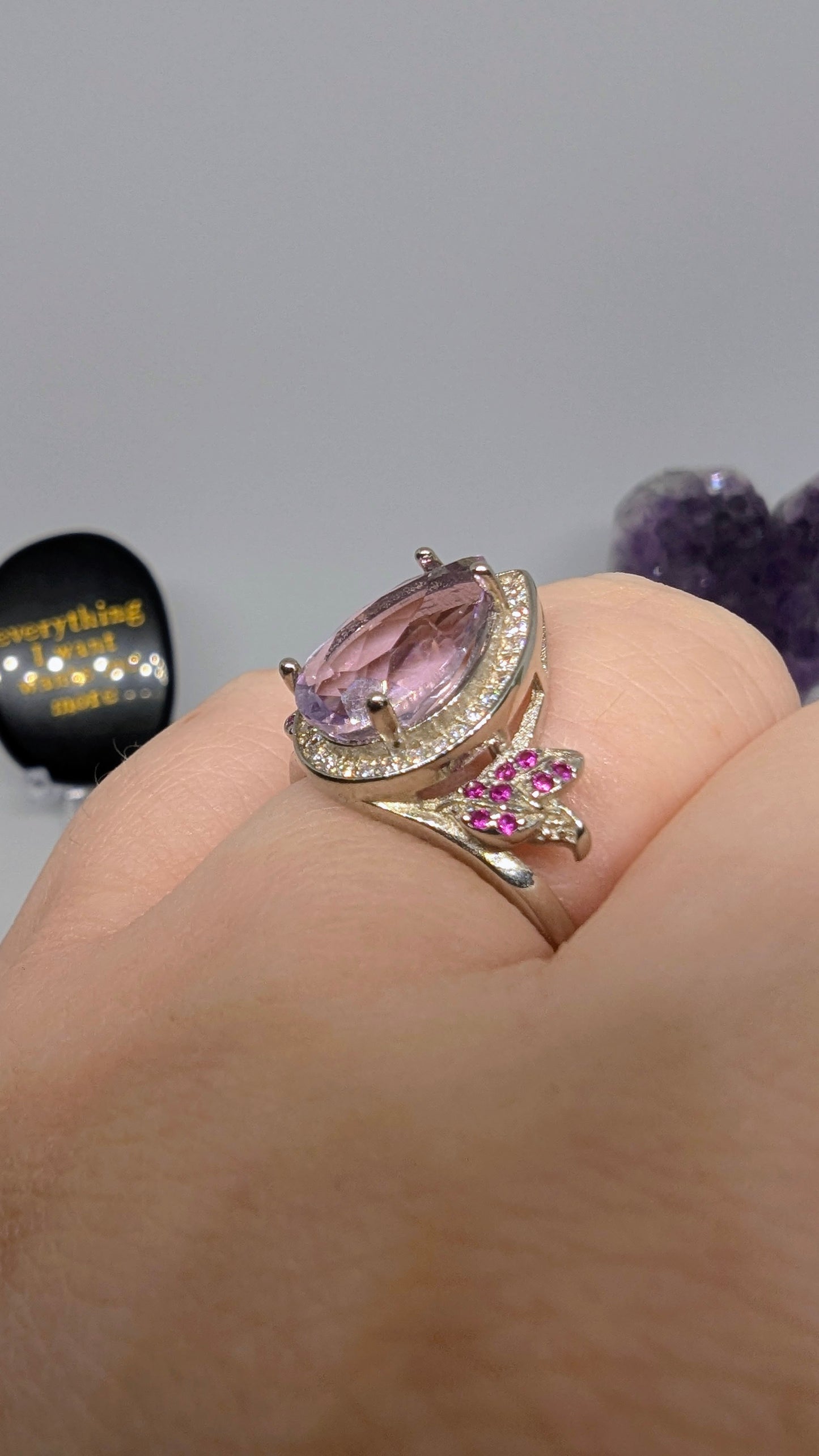 Lavender and Ruby Fantasy - Sterling Silver Adjustable Ring up to Size T