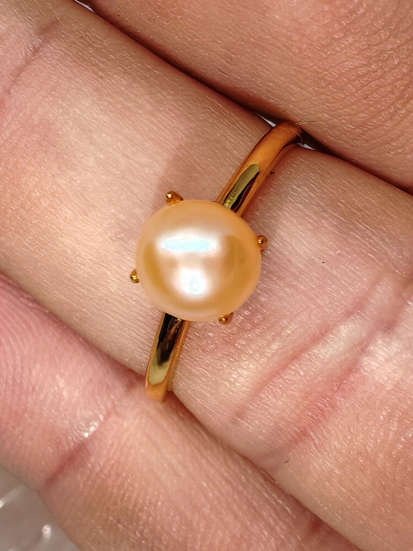 The Golden Pearl - Sterling Silver Adjustable Ring up to Size R - Gold Plated