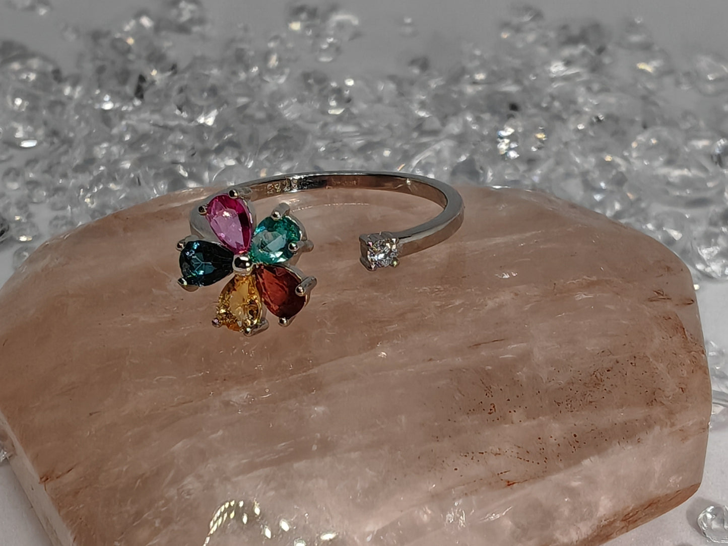 Spinning Topaz Rainbow - Sterling Silver Adjustable Ring up to Size R