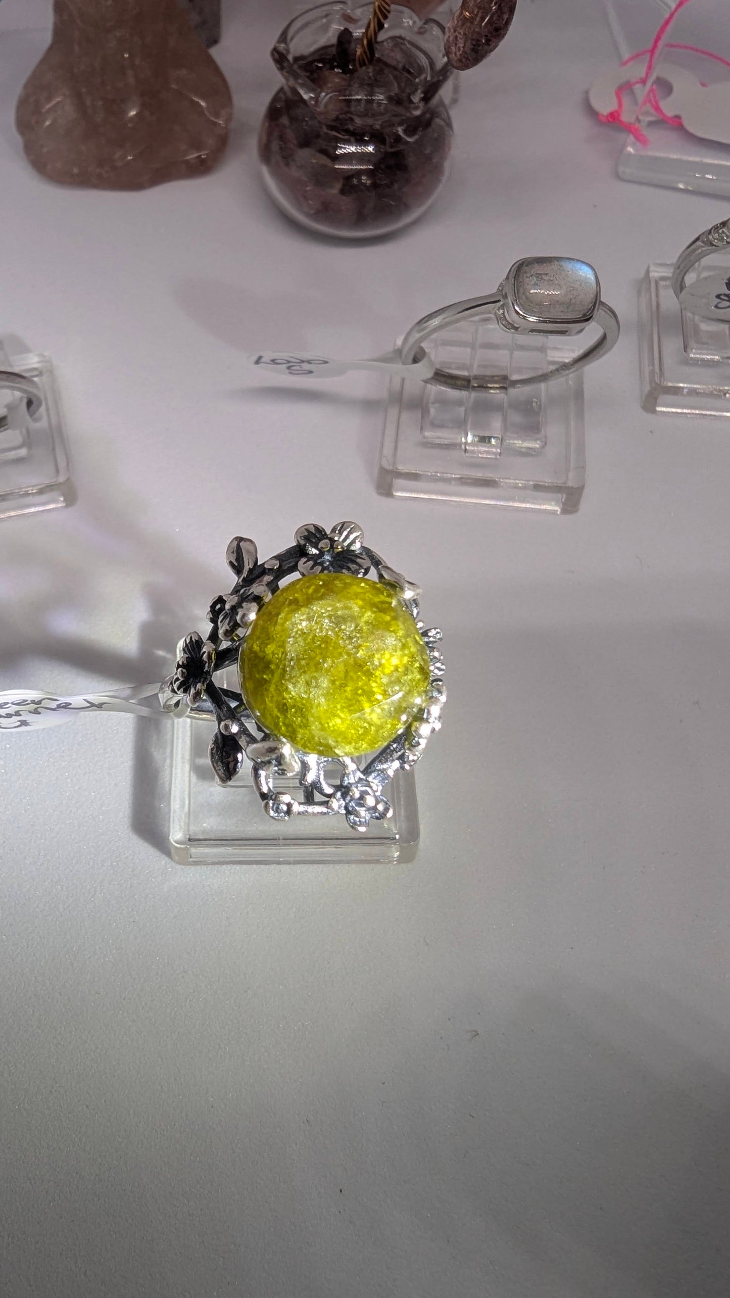 Green Garnet Sterling Silver Statement Ring – Adjustable to Size U