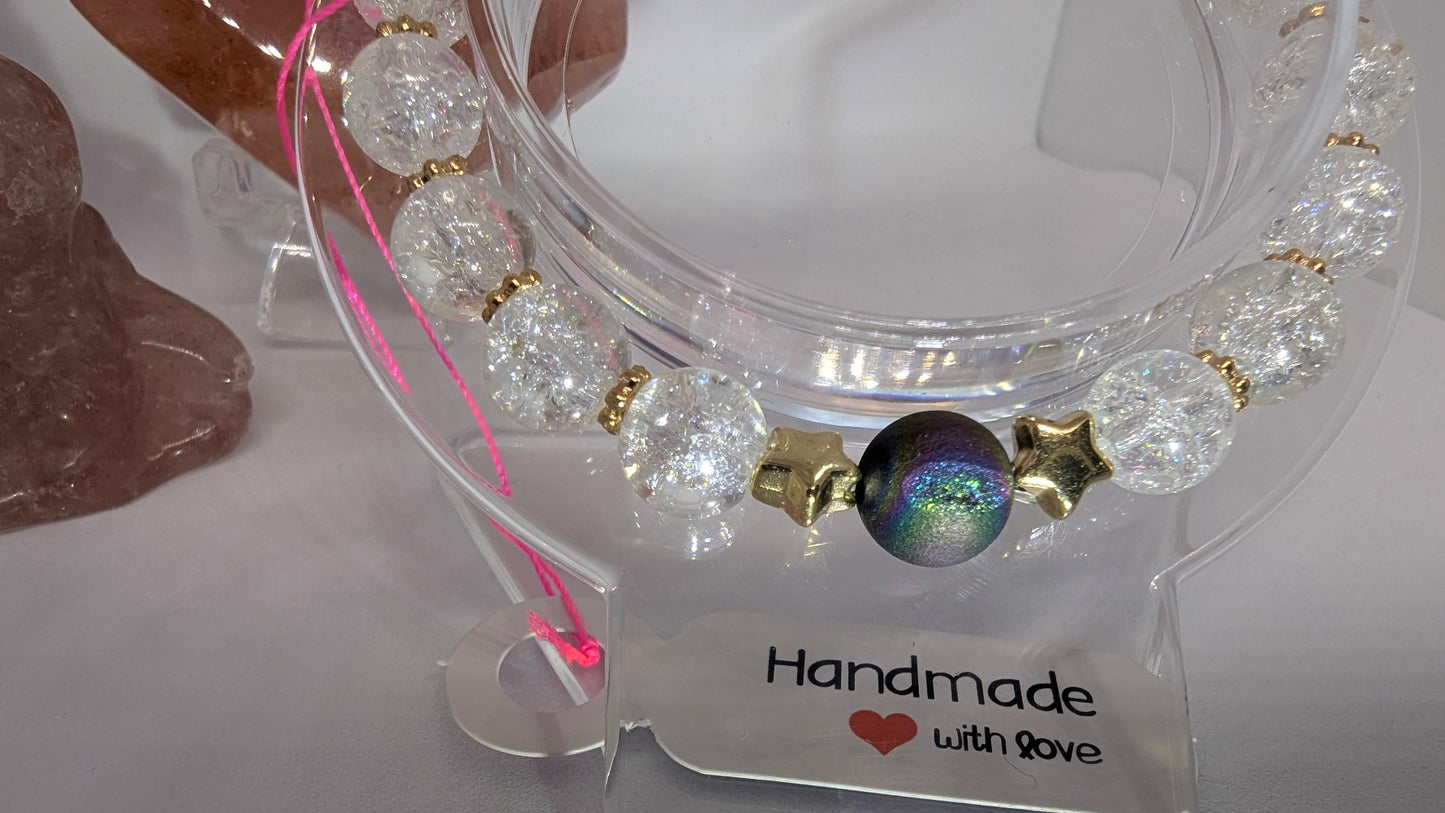 Celestial Glow Bracelet – Peacock Agate & Cracked Quartz