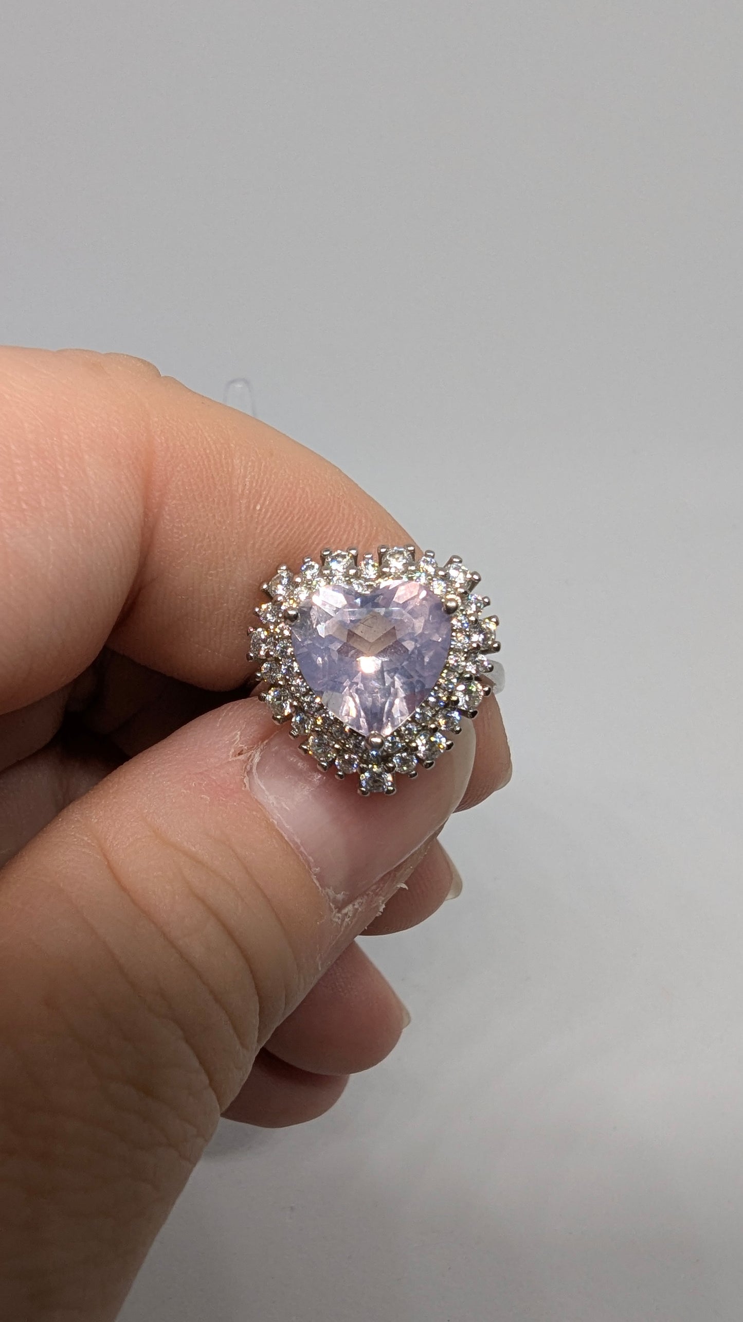 Lavender Heart Bouquet - Lavender in Sterling Silver - Adjustable up to Size T