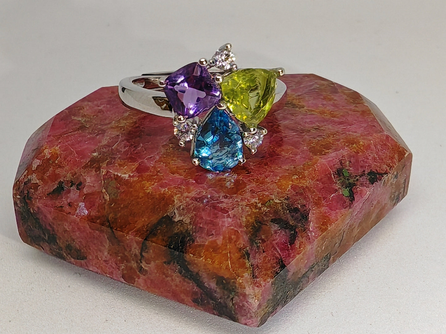 Triple Topaz - Sterling Silver Adjustable Ring up to Size U