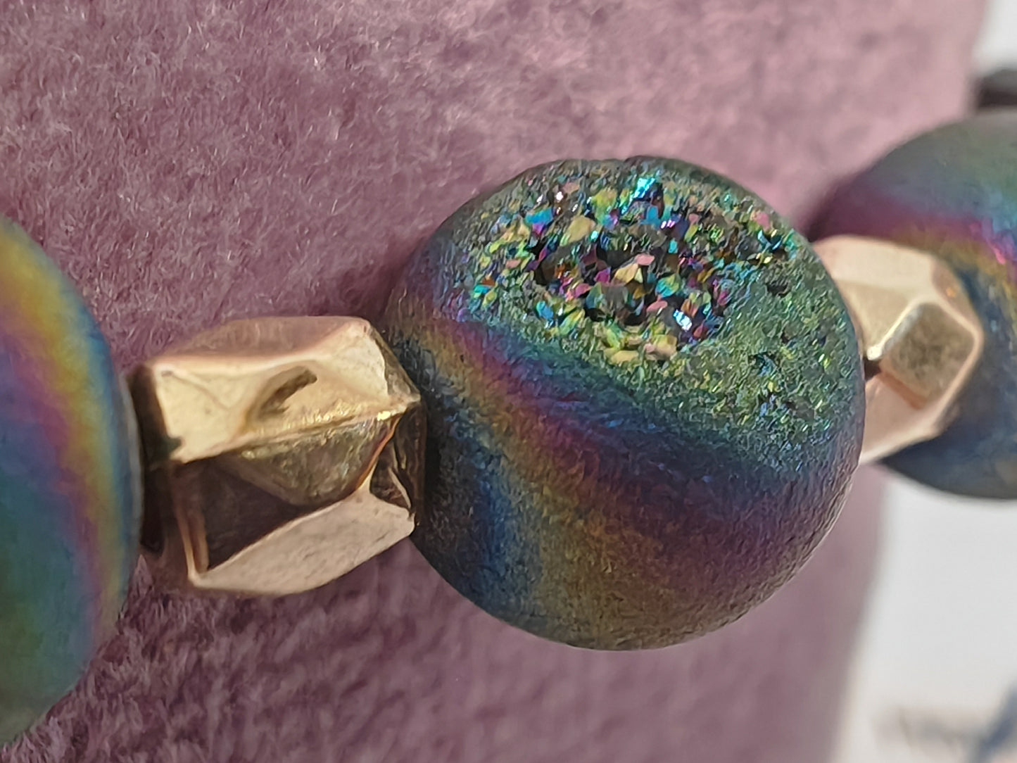 Peacock at Night - Peacock Agate Stones with Black Glass and a hint of Gold - 17cm