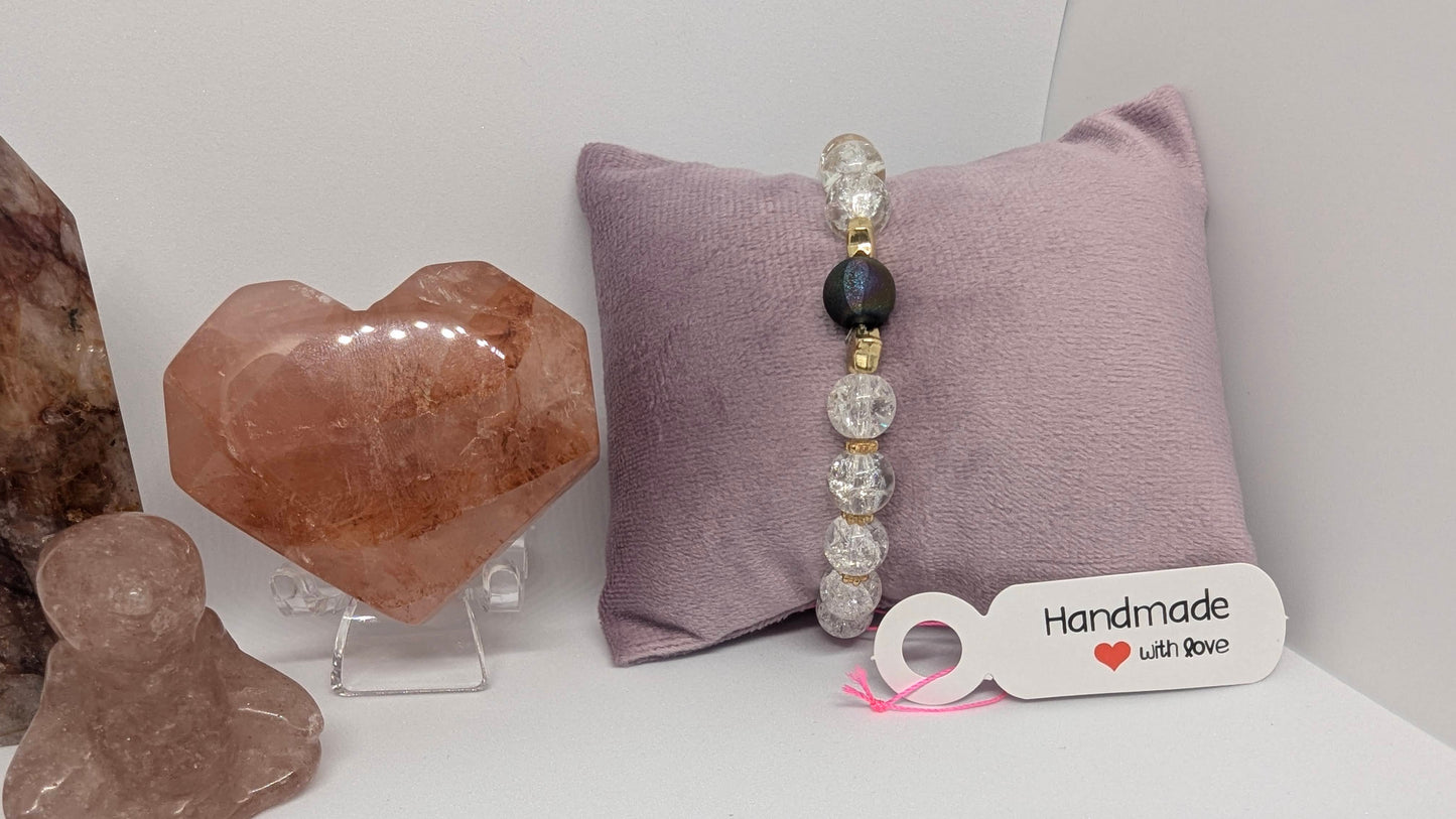 Celestial Glow Bracelet – Peacock Agate & Cracked Quartz