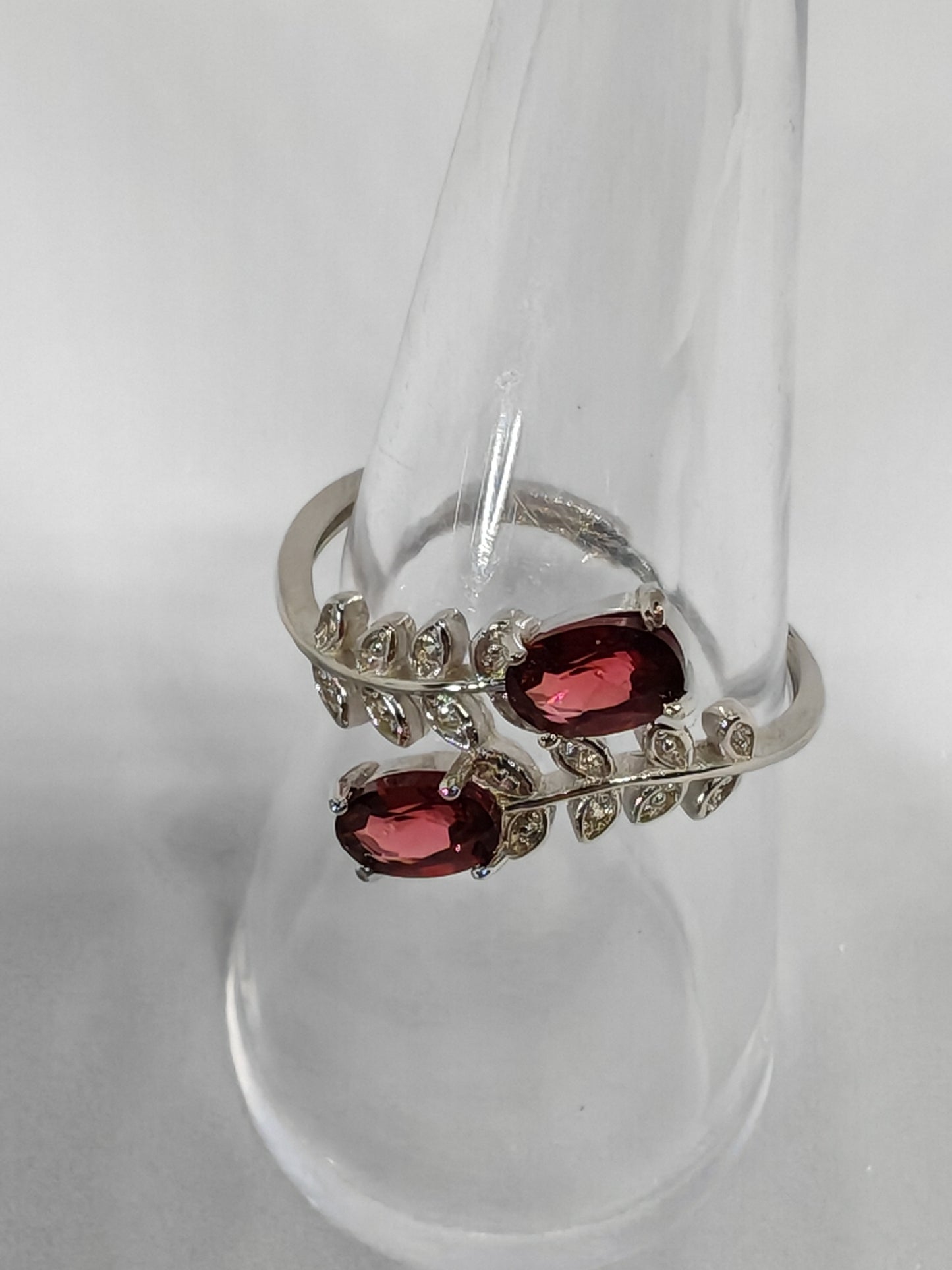 Garnet flower - Sterling Silver Adjustable Ring up to Size (S)