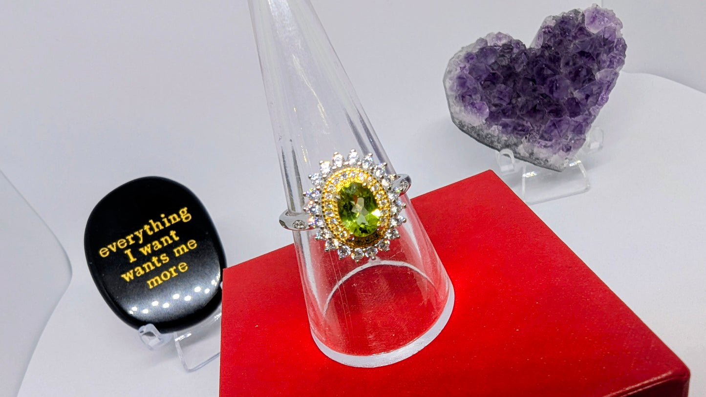 Peridot Sunshine - Sterling Silver Adjustable Ring up to Size T