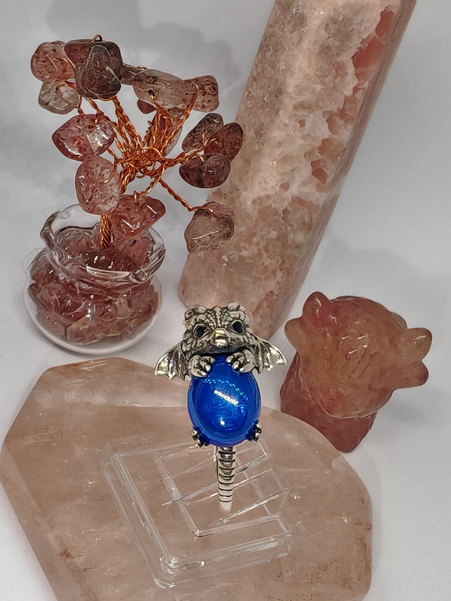 The Dragon and the Egg - Sterling Silver Adjustable Ring (up to U) with Moon Stone or Blue Star Ruby