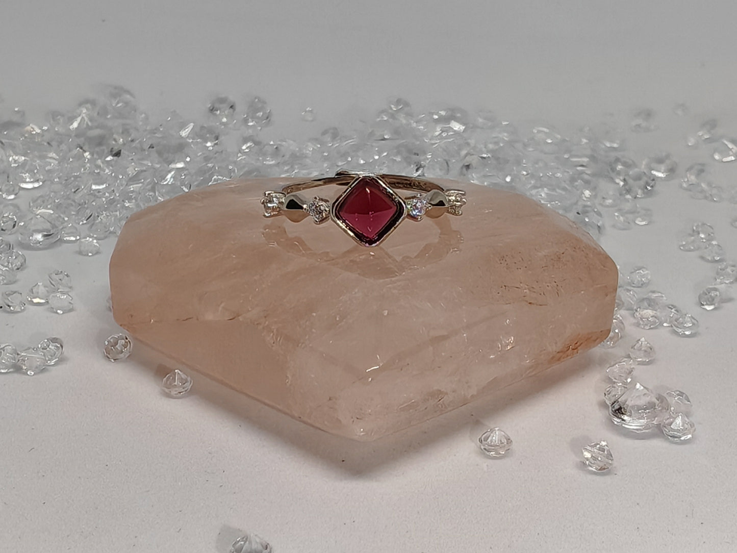 Garnet Pyramid - Sterling Silver Adjustable Ring up to Size R