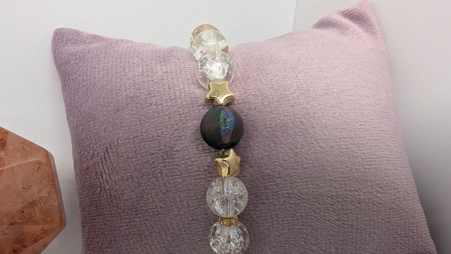 Celestial Glow Bracelet – Peacock Agate & Cracked Quartz