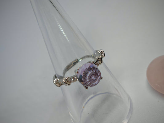 Amethyst dome - Sterling Silver Adjustable Ring with Facets Galore. Up to Size (R)