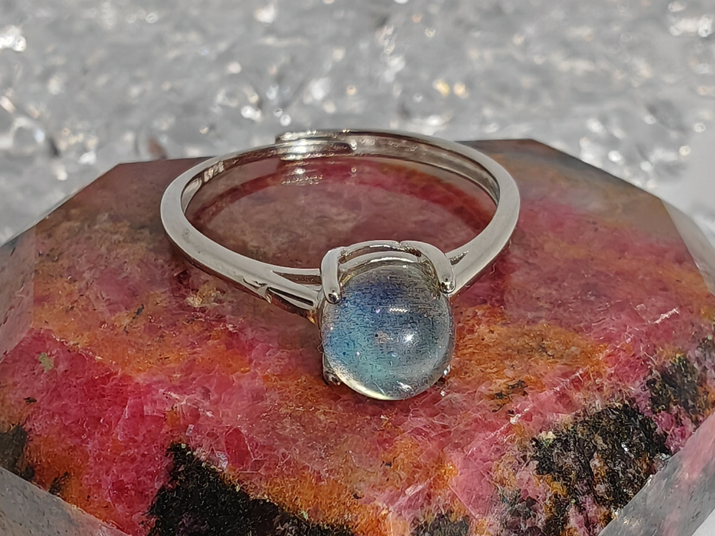 Labradorite Globes - Sterling Silver Adjustable Ring up to Size R