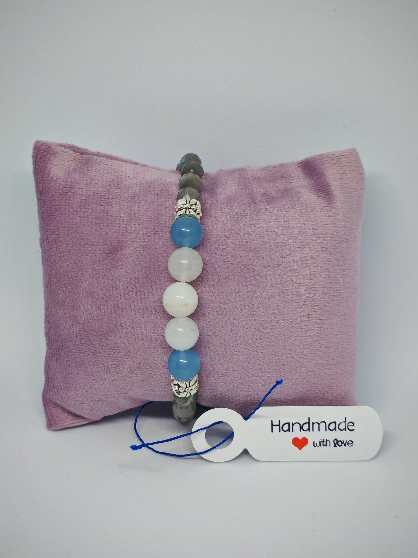 Blue Skys Through The Clouds - Grey Lab and Aquamarine Stones - 16cm