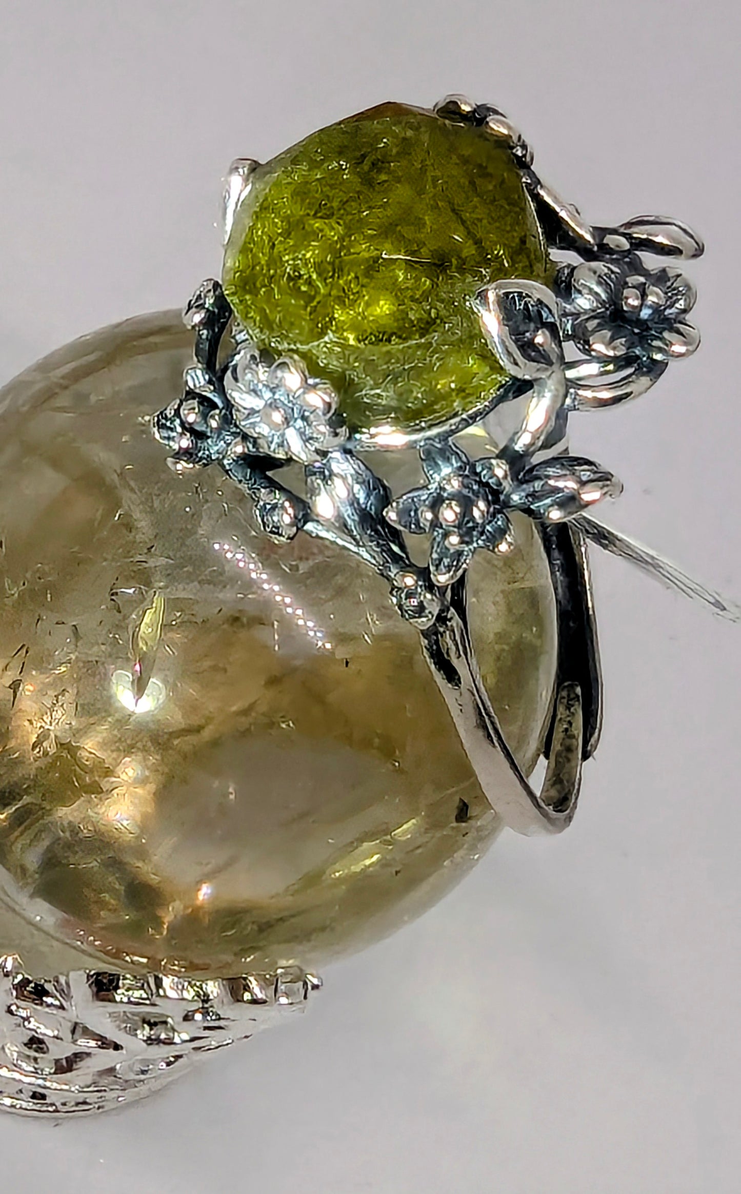 Green Garnet Sterling Silver Statement Ring – Adjustable to Size U