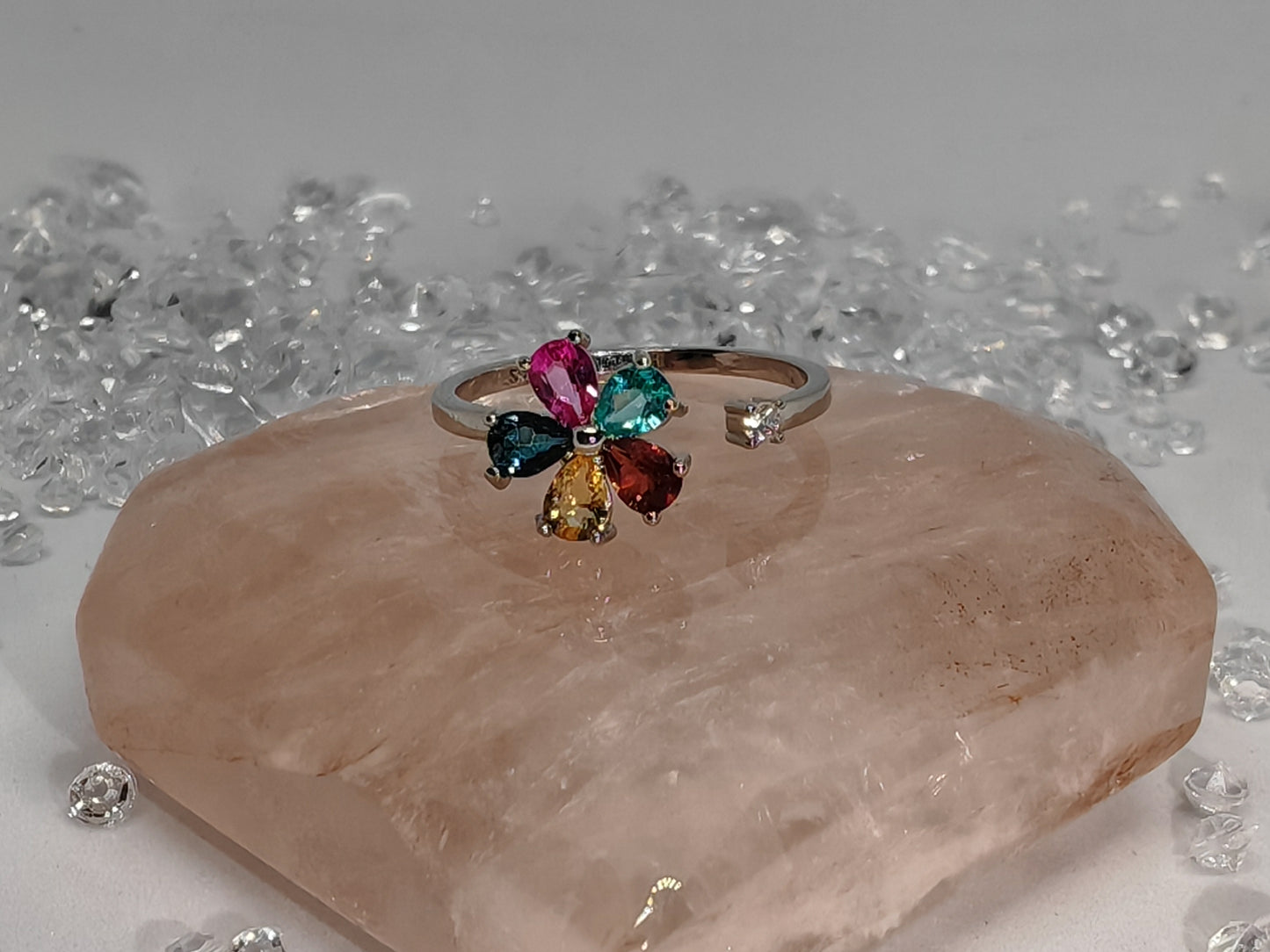 Spinning Topaz Rainbow - Sterling Silver Adjustable Ring up to Size R