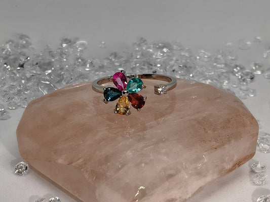 Spinning Topaz Rainbow - Sterling Silver Adjustable Ring up to Size R