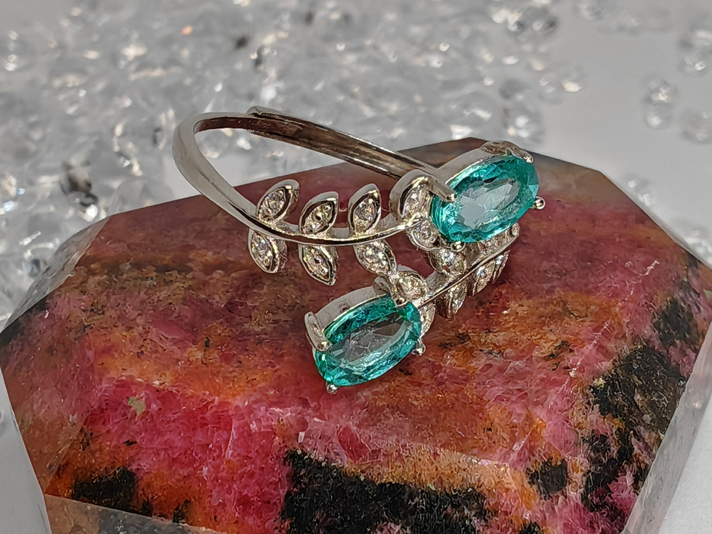 Topaz Flowers - Sterling Silver Adjustable Ring up to Size S