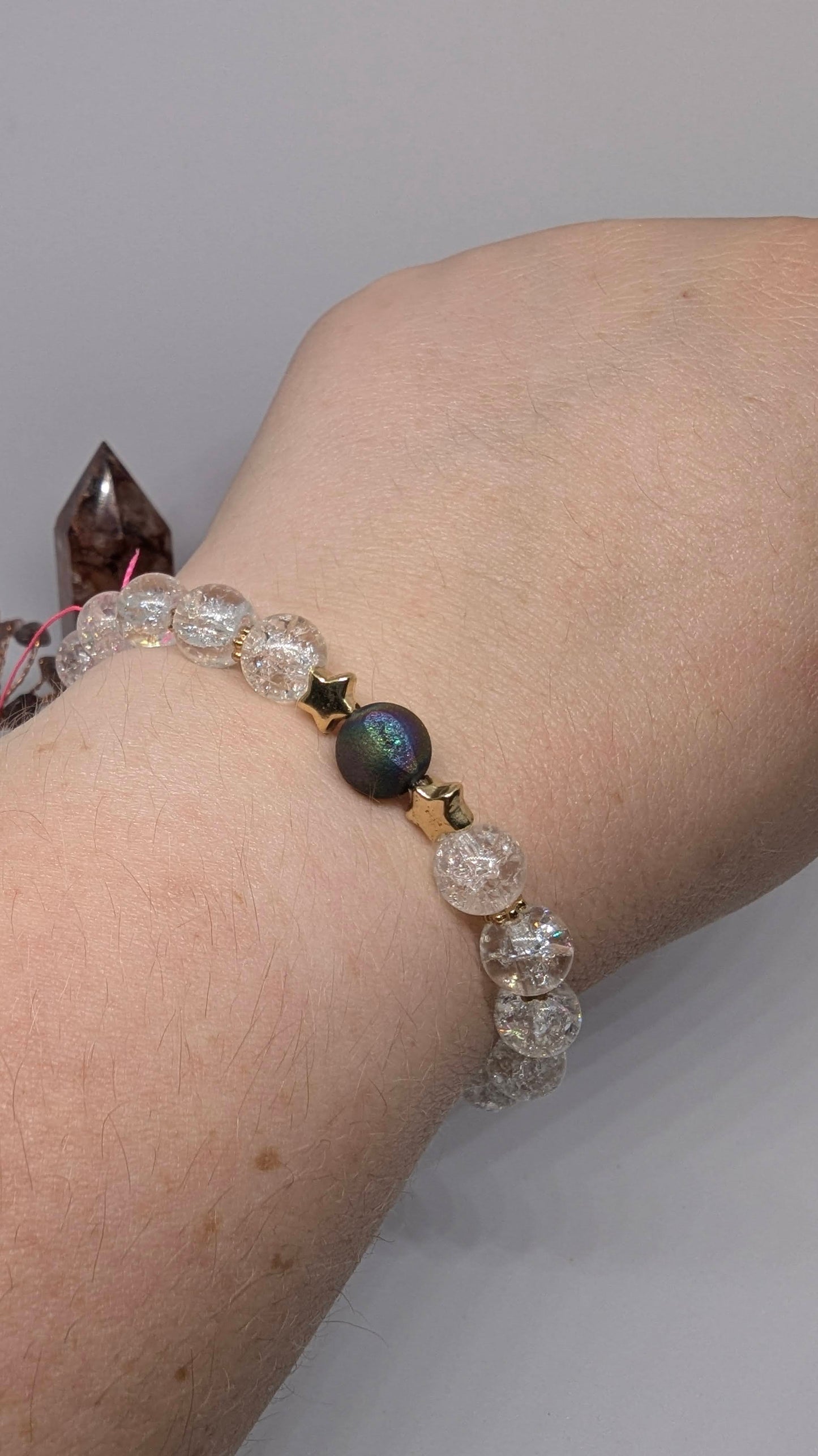 Celestial Glow Bracelet – Peacock Agate & Cracked Quartz