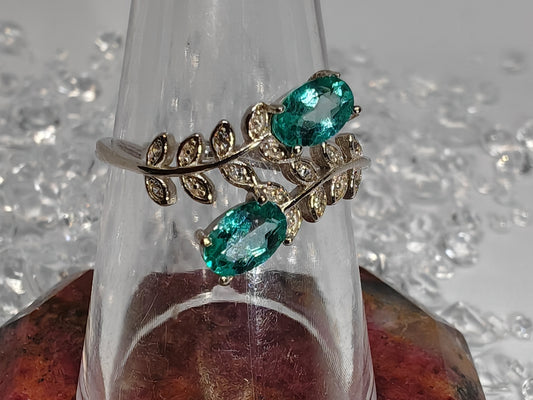 Topaz Flowers - Sterling Silver Adjustable Ring up to Size S