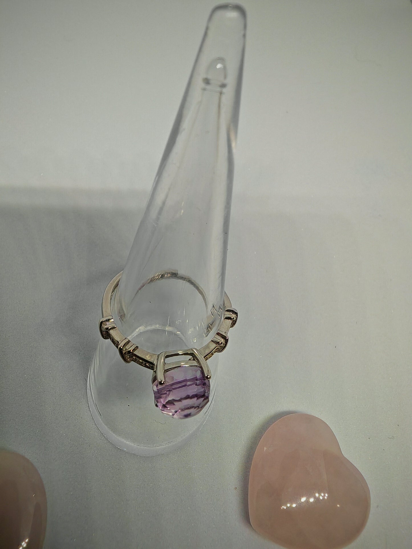Amethyst dome - Sterling Silver Adjustable Ring with Facets Galore. Up to Size (R)