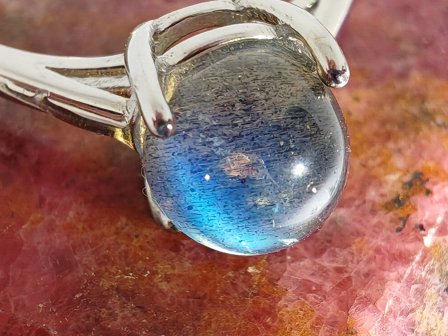 Labradorite Globes - Sterling Silver Adjustable Ring up to Size R