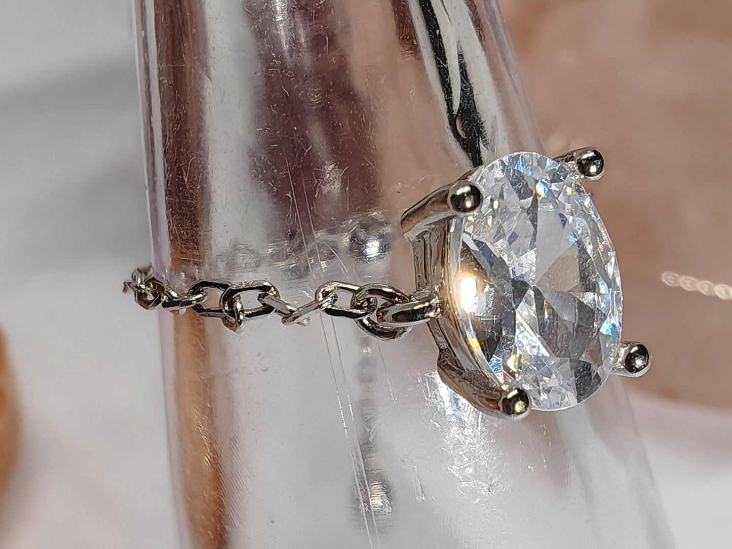 Clear Quartz and Chain - A Large Quartz Stone on A Sterling Silver Chain Ring