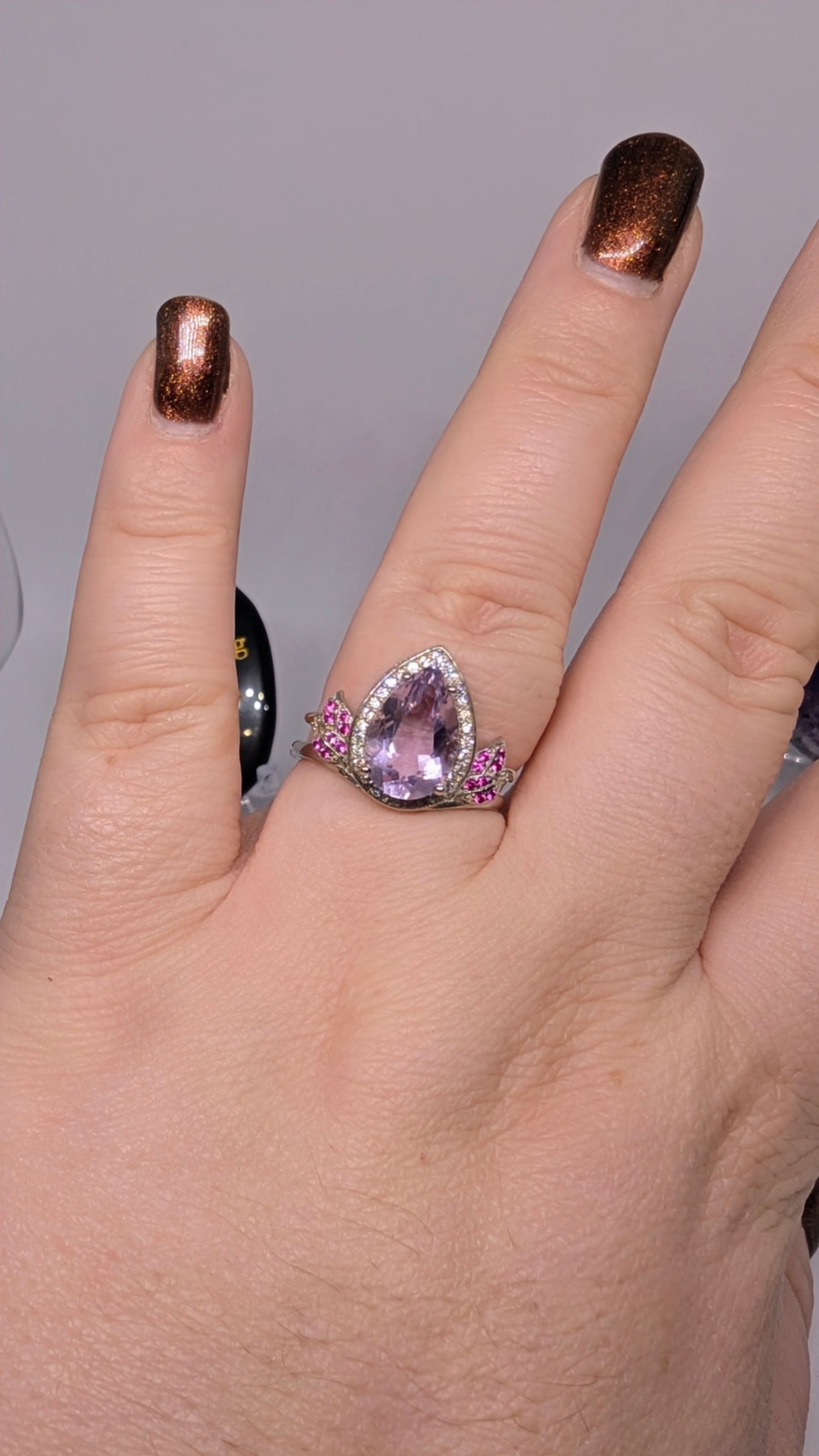 Lavender and Ruby Fantasy - Sterling Silver Adjustable Ring up to Size T