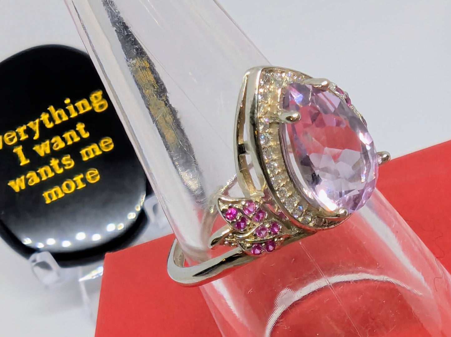 Lavender and Ruby Fantasy - Sterling Silver Adjustable Ring up to Size T