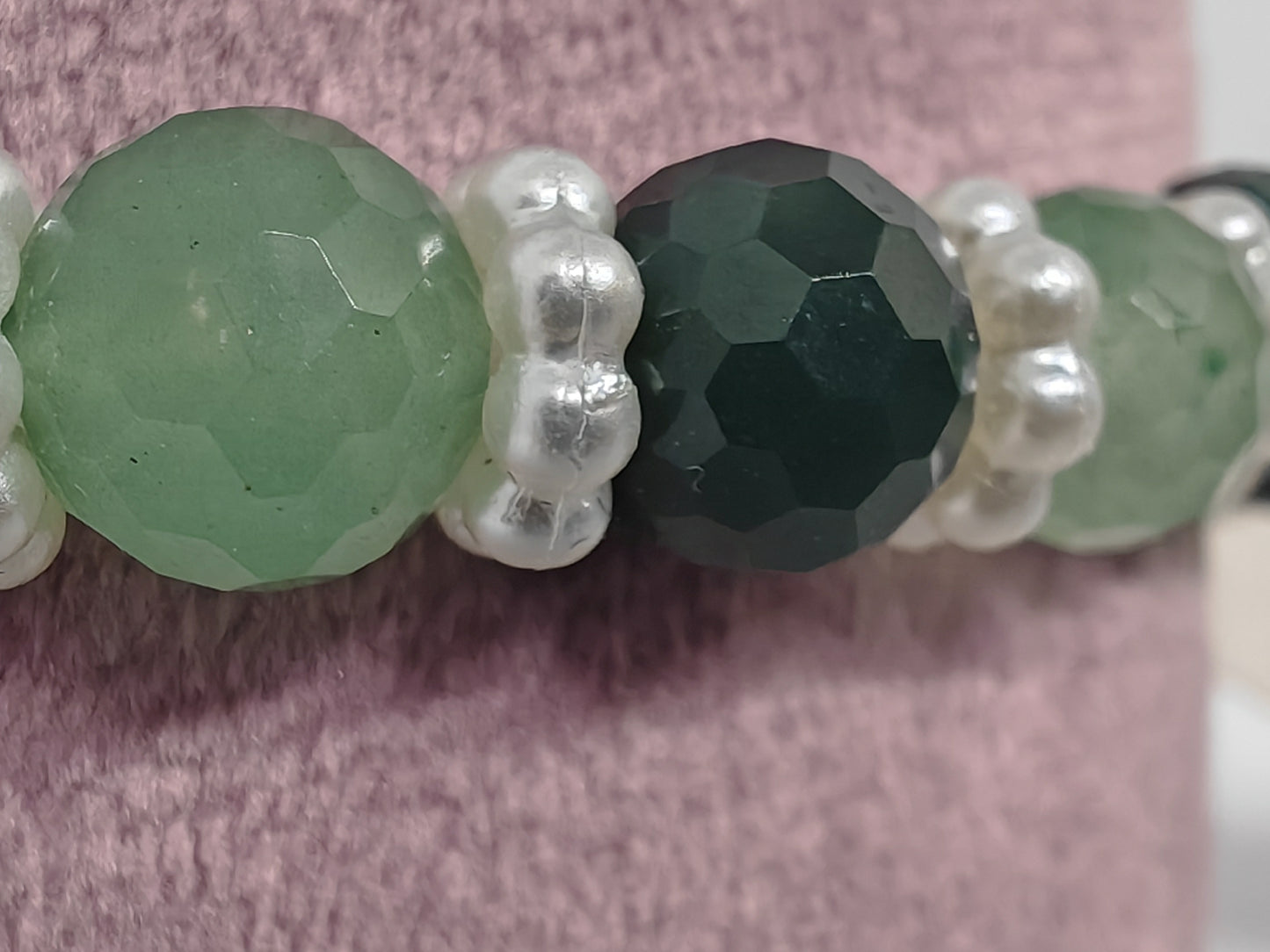 Green Aventurine & Moss - Finished off with Pearlescent Spacers - 16cm