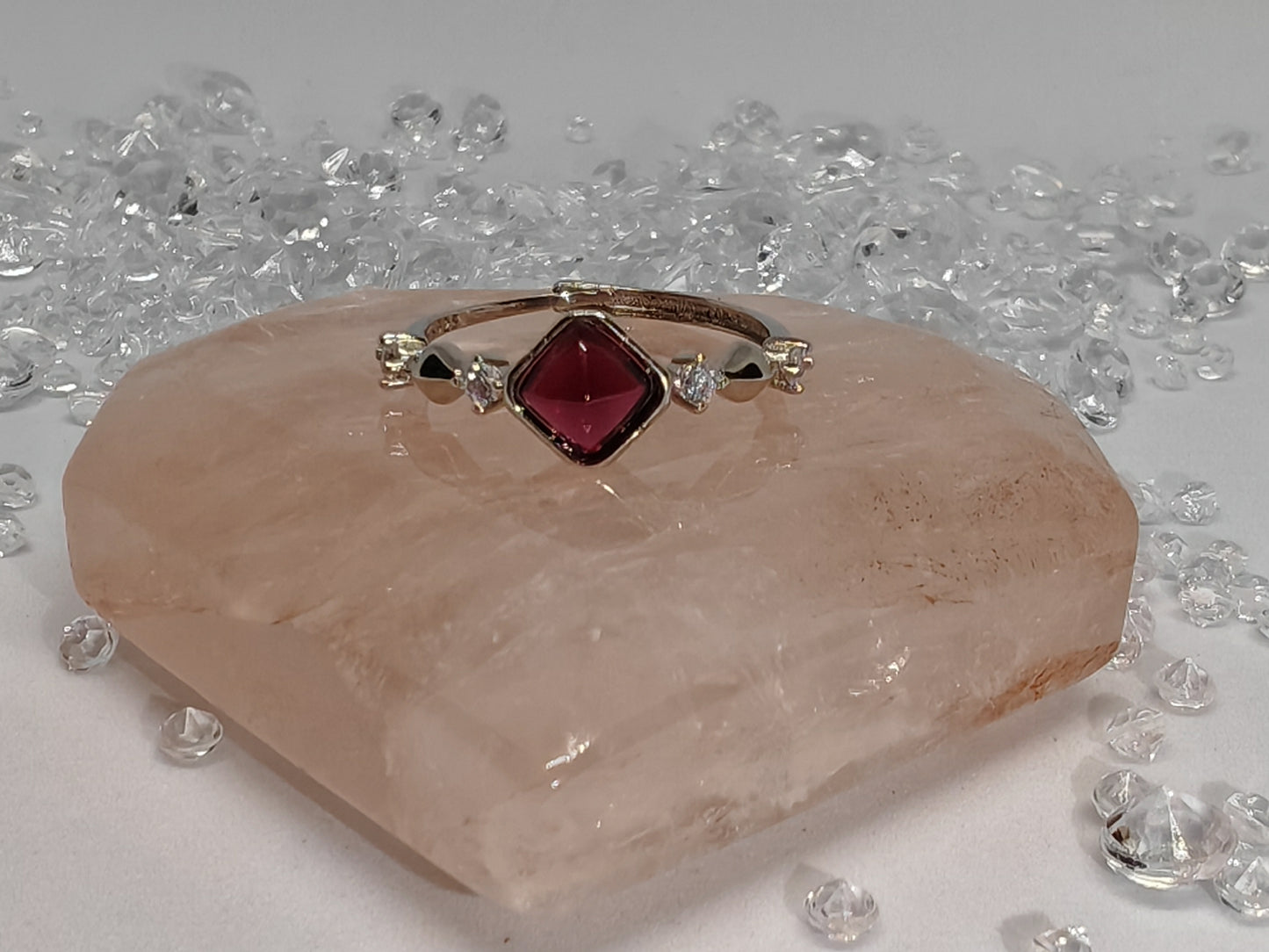 Garnet Pyramid - Sterling Silver Adjustable Ring up to Size R