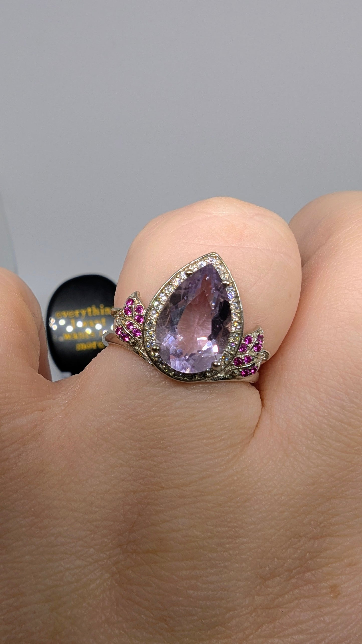 Lavender and Ruby Fantasy - Sterling Silver Adjustable Ring up to Size T