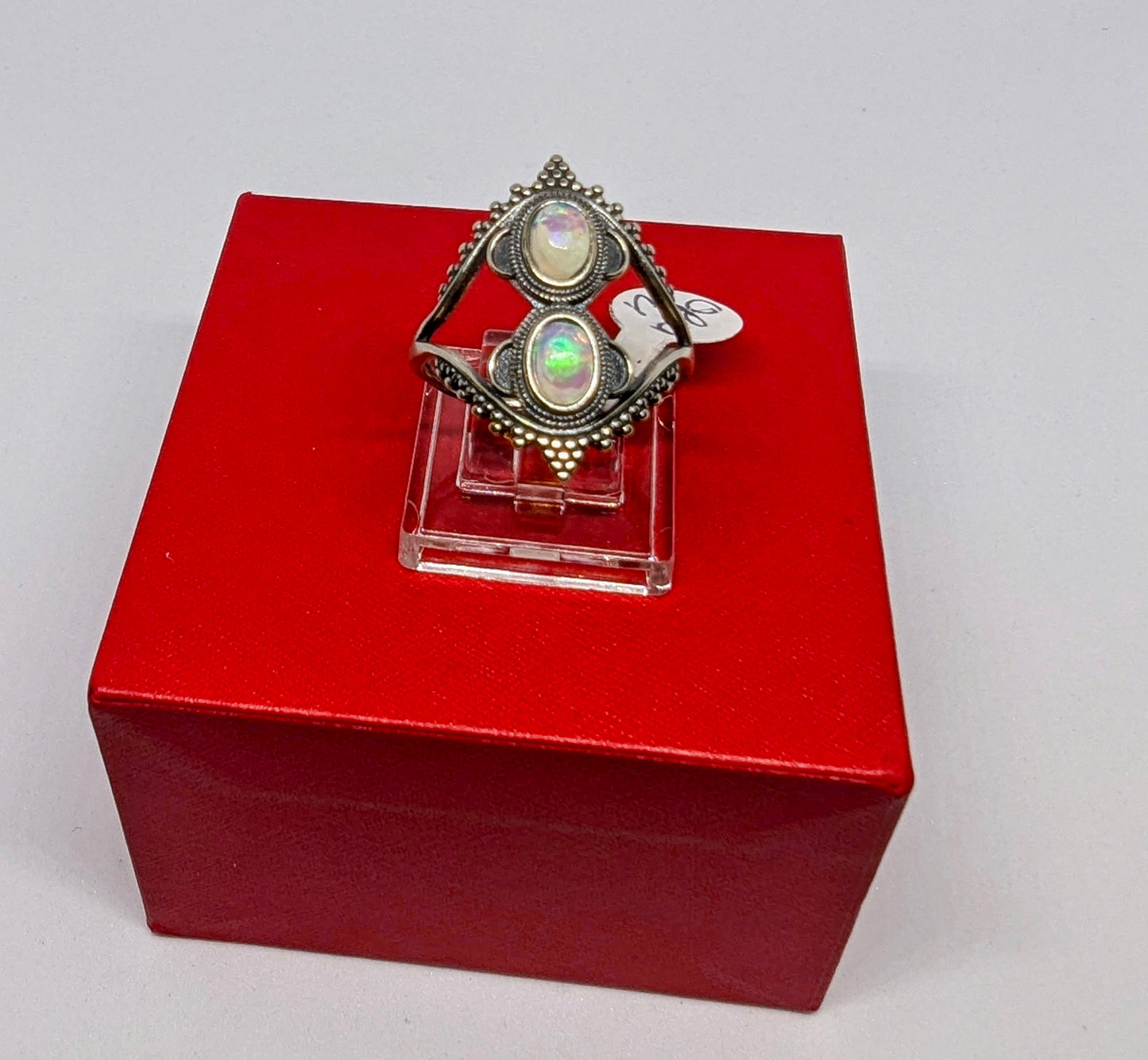 Double Opal Classic - A Dual Opal Stone Ring In a Bold Sterling Silver Band (U)