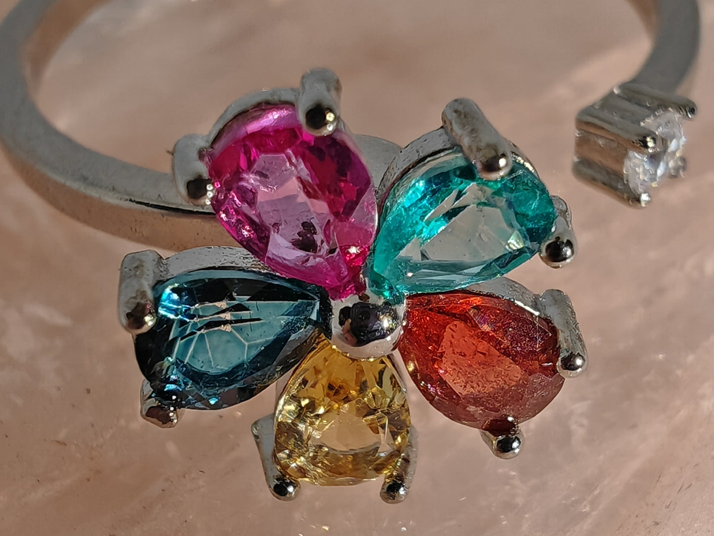 Spinning Topaz Rainbow - Sterling Silver Adjustable Ring up to Size R