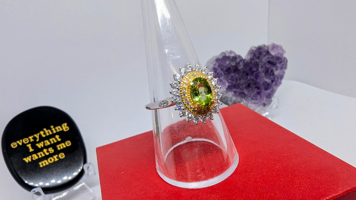 Peridot Sunshine - Sterling Silver Adjustable Ring up to Size T