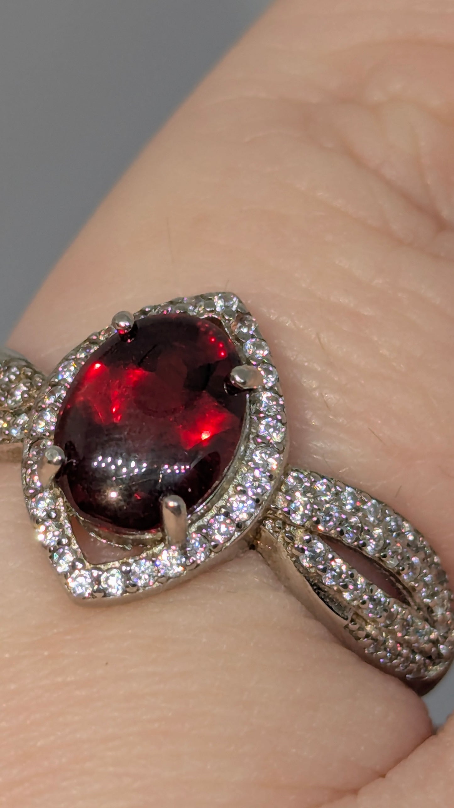 Glamorous Garnet - Sterling Silver Adjustable Ring up to Size T