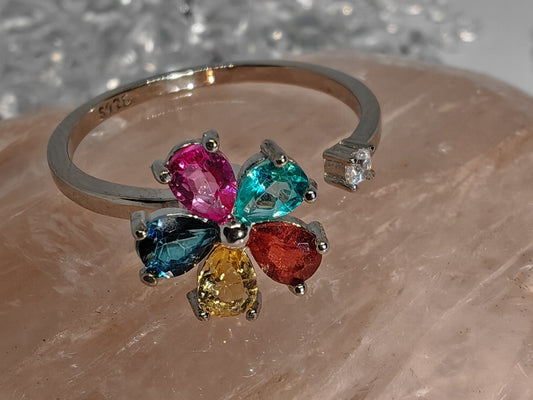 Spinning Topaz Rainbow - Sterling Silver Adjustable Ring up to Size R
