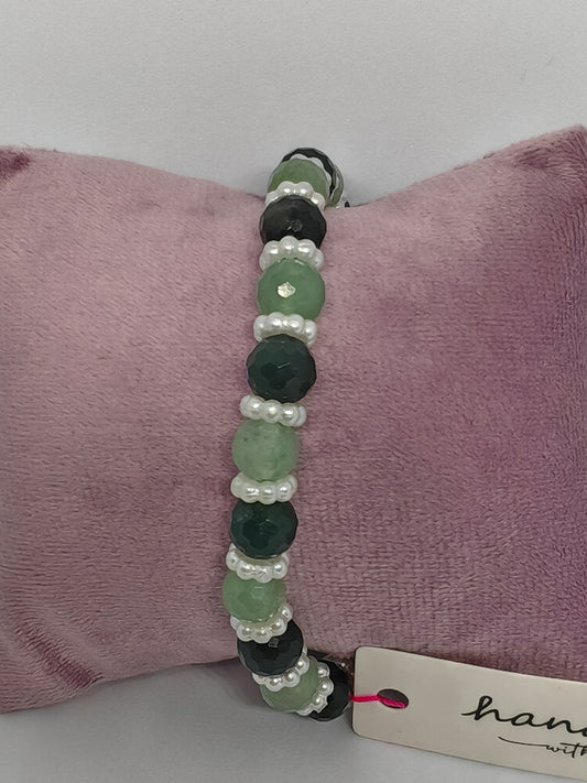 Green Aventurine & Moss - Finished off with Pearlescent Spacers - 16cm