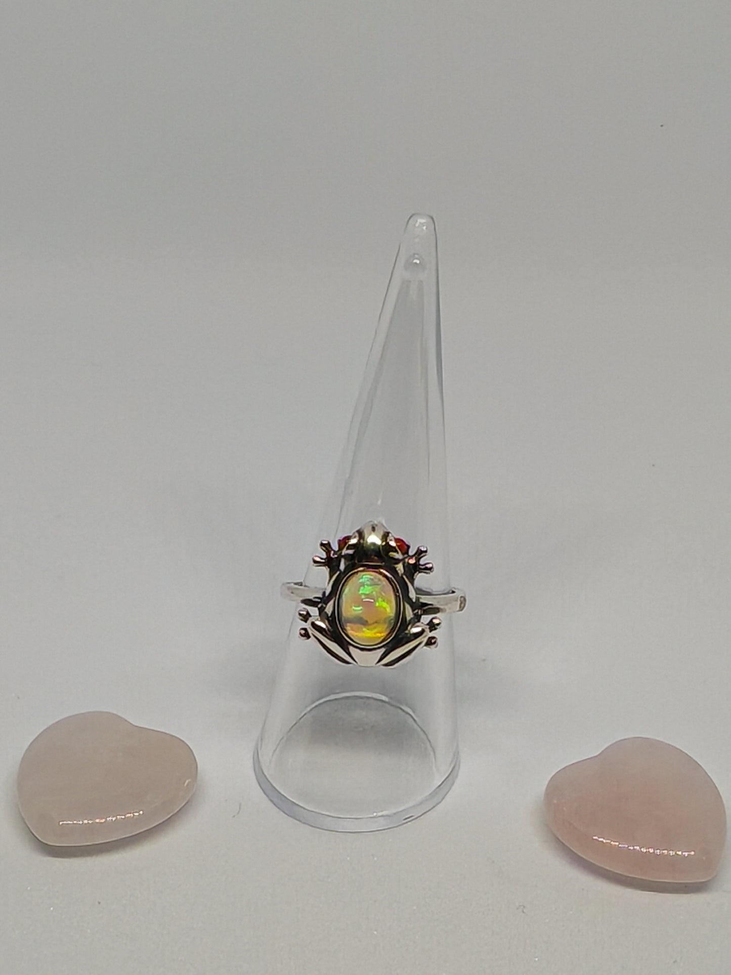 Red Eyed Opal Frog - Sterling Silver Adjustable Ring up to Size (S)